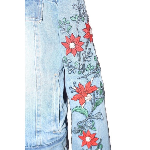 Women’s Jolt Jeans Embroidered Shearling Denim Button Jean Jacket Size Med - Picture 3 of 16